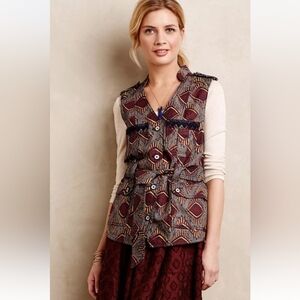 Anthropologie Geometric Patterned Vest in Red and Blue